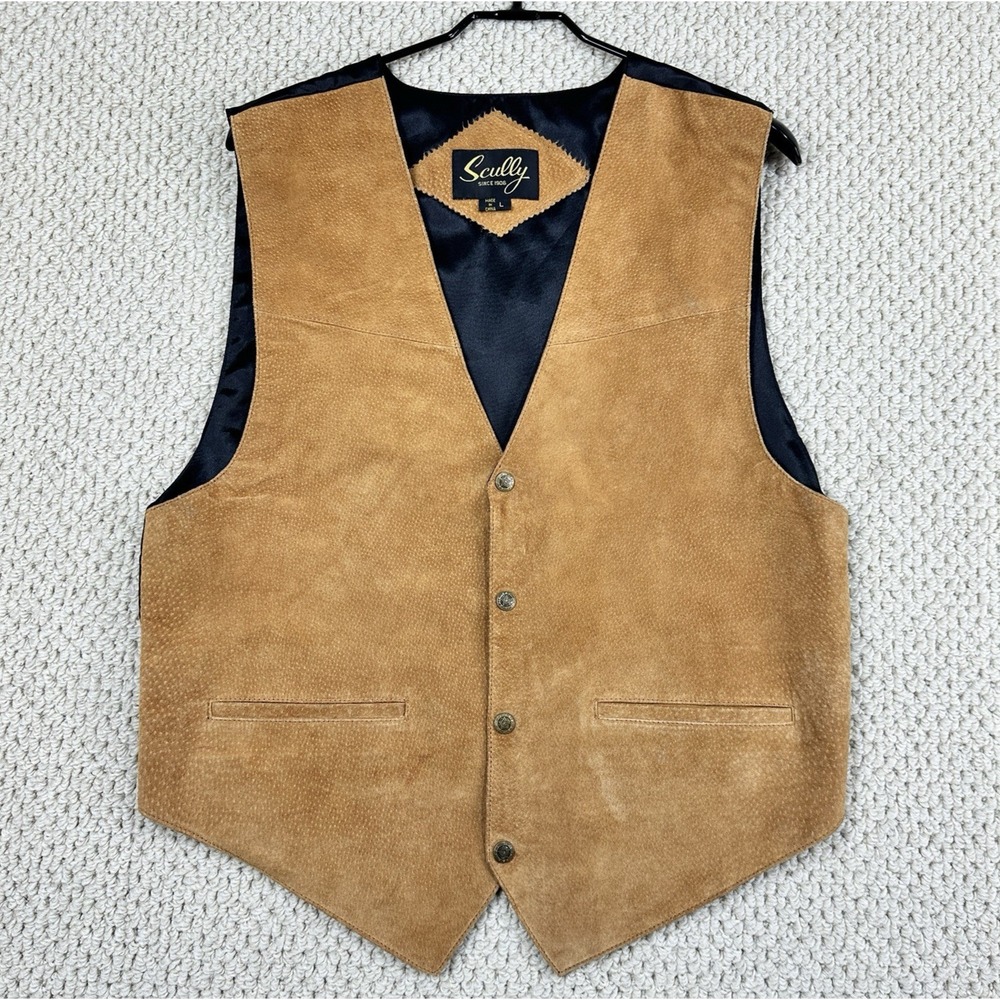 Scully Vest Mens L Bourbon Tan Boar Suede Leather Western Snap Front Waistcoat